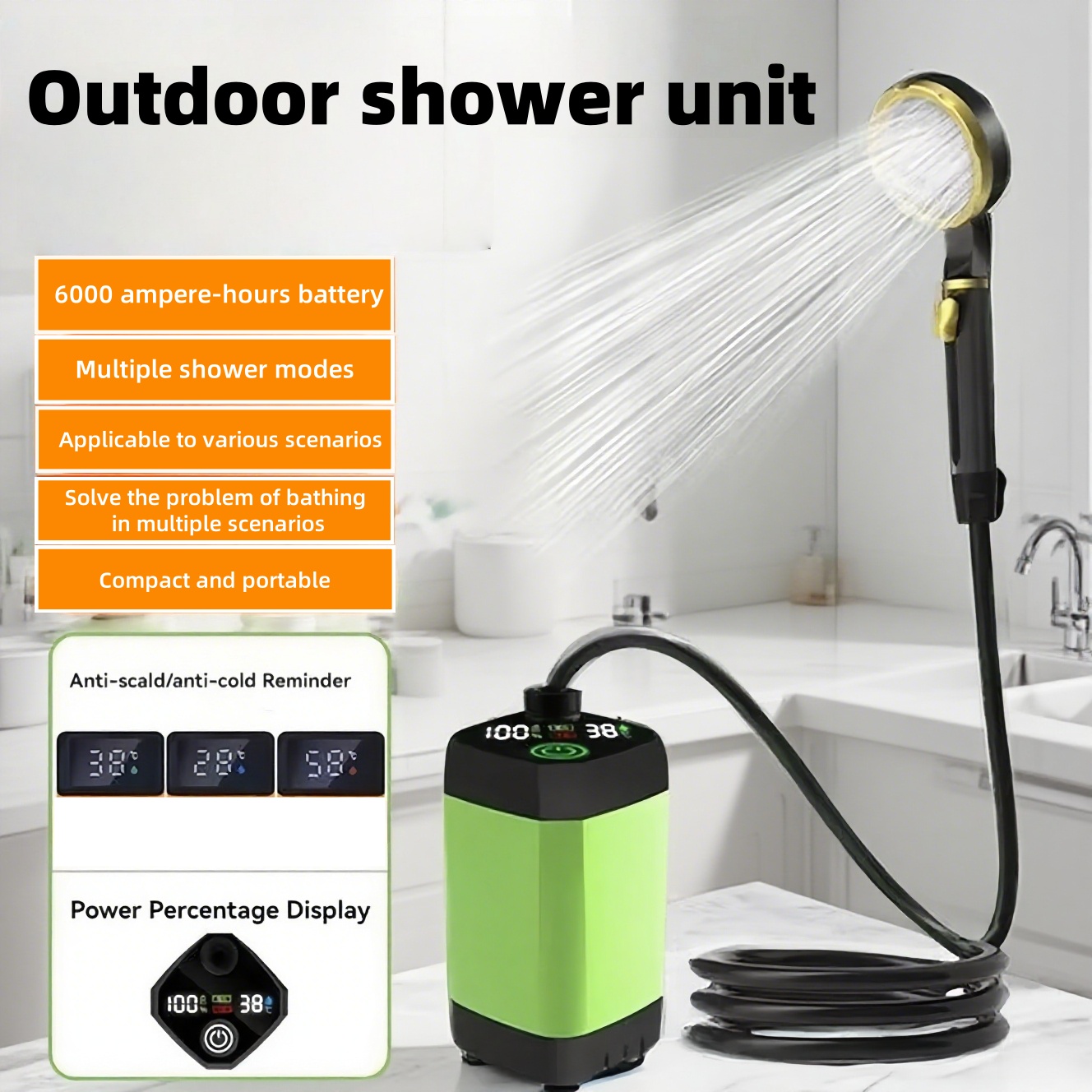 Outdoor Camping Shower - Tragbare Elektrische Außendusche mit Langer Akkulaufzeit,