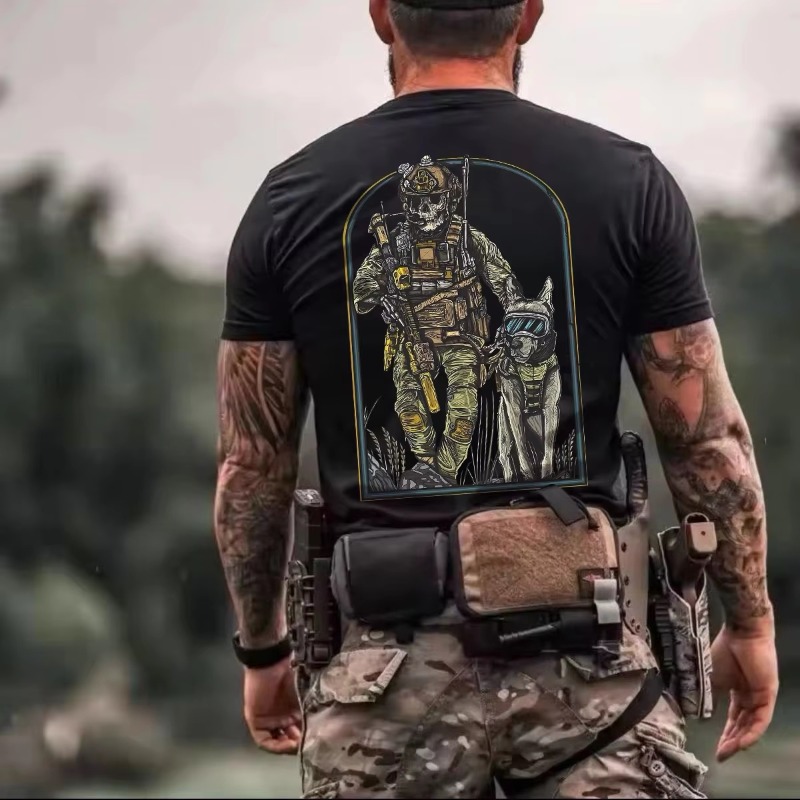 Outdoor Camping Guy - Sommerliches neues Baumwoll-Kurzarm-T-Shirt mit Aufdruck, militärischer