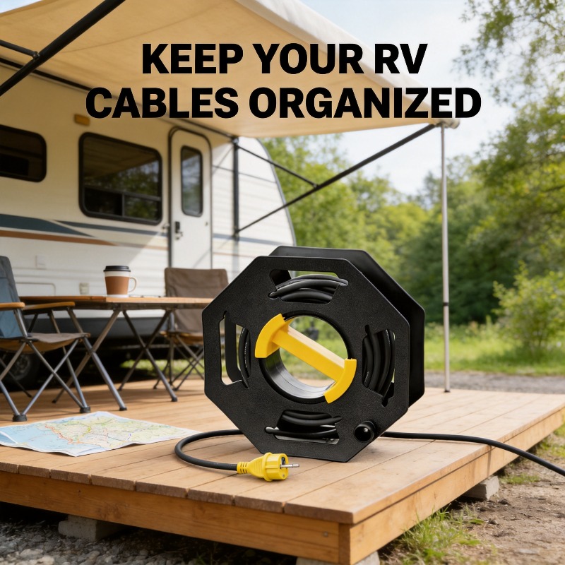 Outdoor Camping Extension Cord - Outdoor-Kabelorganisator mit Aufrollständer, 34M Verlängerungskabel-Aufbewahrungsrolle für