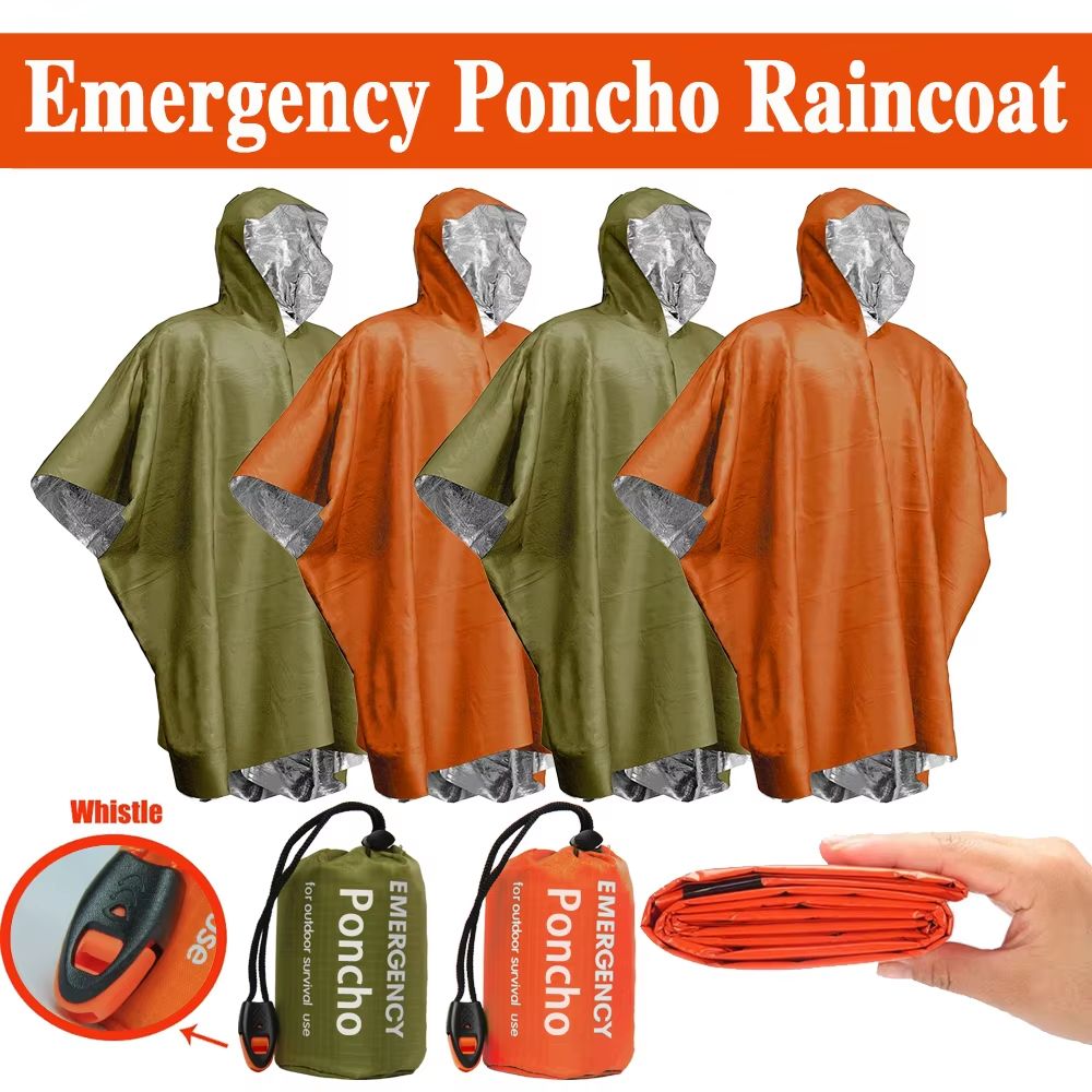Emergency Mylar Blanket - Notfall-Regenponcho, Thermodecken-Poncho, wetterfeste Outdoor-Überlebensausrüstung, Campingausrüstung, Überlebens-Gadgets